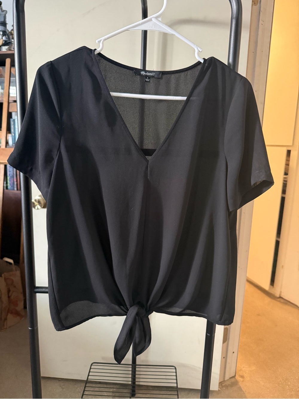 Madewell Black V-Neck Tie-Front Blouse